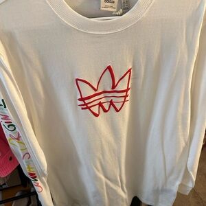 Adidas White Long Sleeve Tee with Red Logo